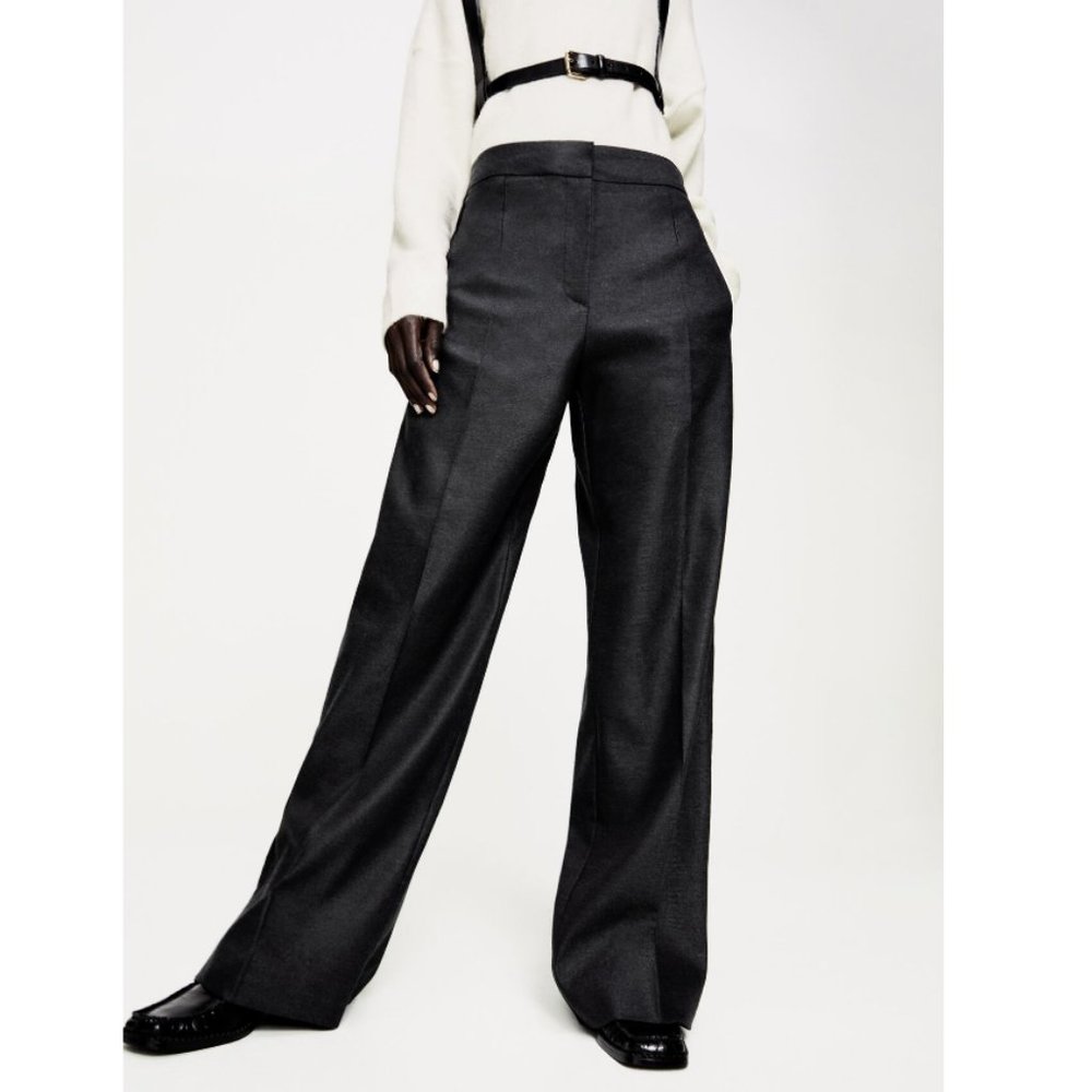 NWT Zara Size M Gray Wide Leg Trousers Linen Blend - Picture 3 of 4